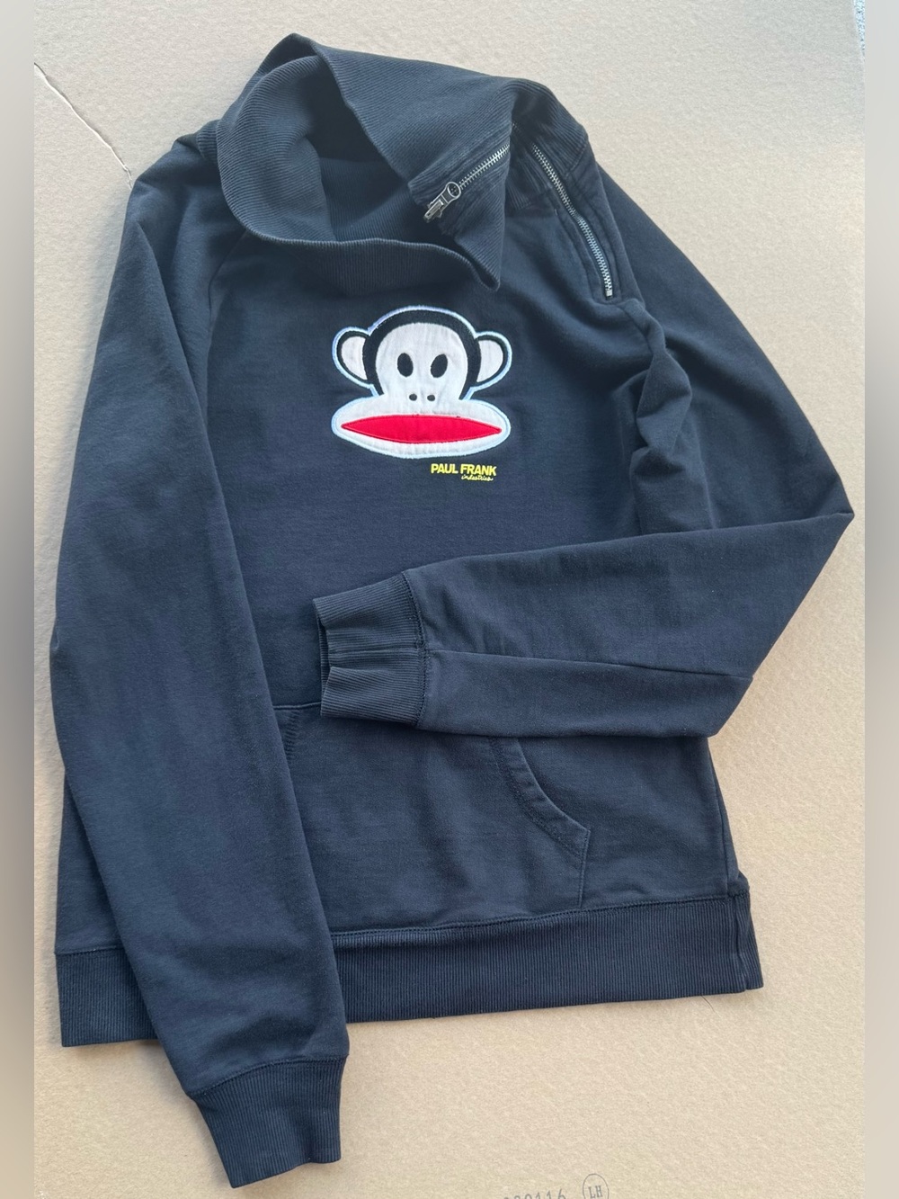 Vintage 2010 Paul Frank Asymmetrical Zip Funnel Neck Sweatshirt Julius EUC